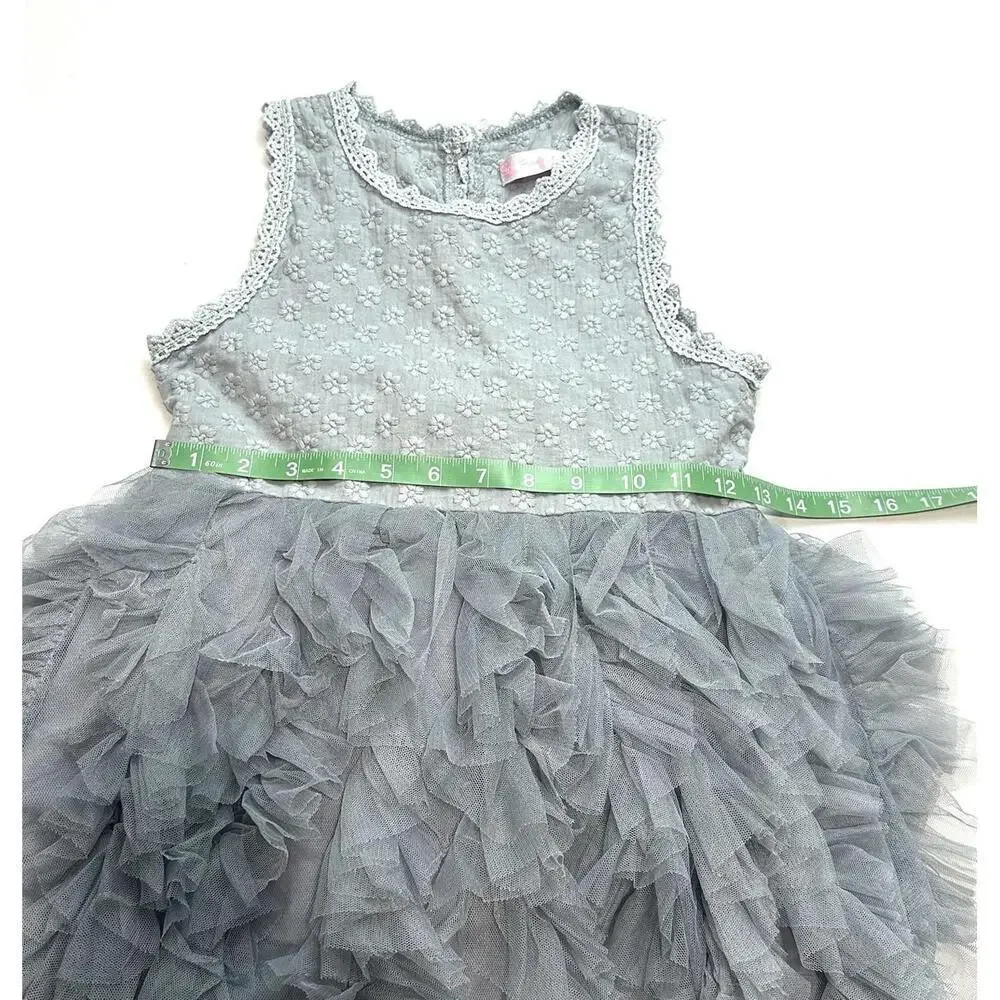 Hudiehua Girls Tutu Dress Tulle Sleeveless Floral Lace Gray  Size 130 cm US 8 - Picture 9 of 14